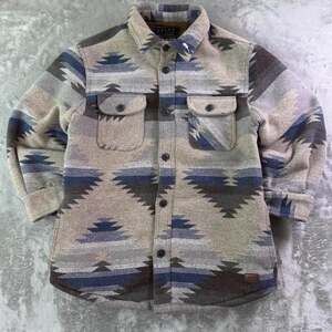 Jachs New York Aztec Sherpa Lined Shirt Jacket Mens S Blue Gray Southwestern